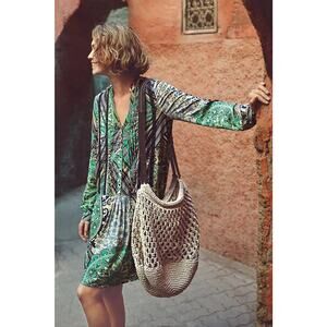 TINY Anthropologie XS Caviana Shirt Dress Blue Paisley Women’s Boho Long Sleeve